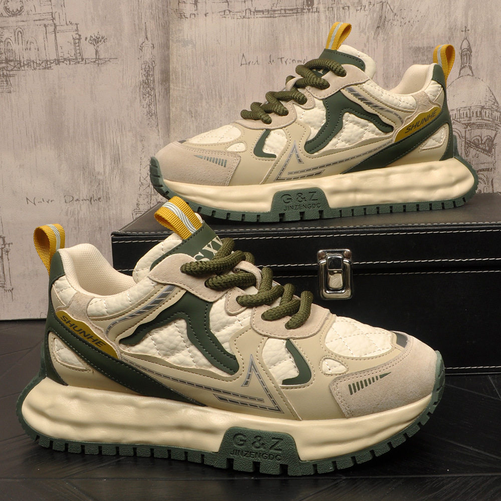 欧洲站时尚潮流拼色休闲鞋厚底增高原创小众风运动鞋男款老爹鞋子