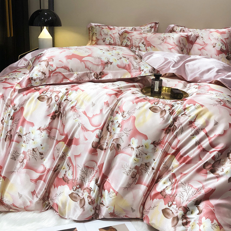 出口100S桑蚕丝真丝四件套丝绸被套凉感被套夏天丝滑床单笠罩床品