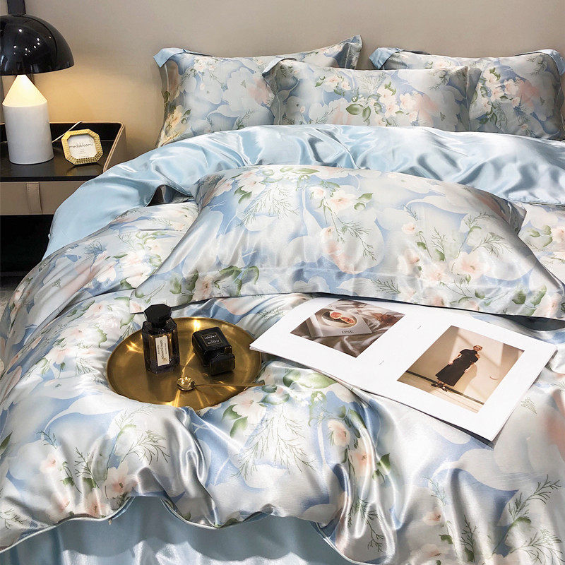 高端数码100S桑蚕丝真丝四件套冰丝被套丝绸床单笠夏天丝滑床品用