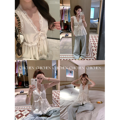 CHICHEN- chol*e重工桑蚕丝锻面感蕾丝上衣