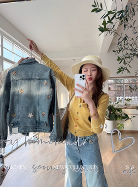 CHICHEN晨妍 奶油开衫 设计感彩色纽扣针织衫女早秋新款开衫外套