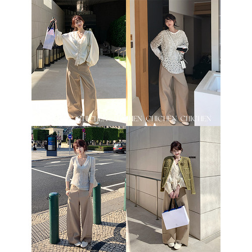 CHICHEN晨妍 TR神裤 莱赛尔天丝立裁西装裤女2025新款白色休闲裤