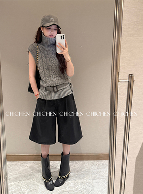 CHICHEN晨妍 气质的搭配伴侣 编织高领小飞袖绞花套头毛衣女马甲