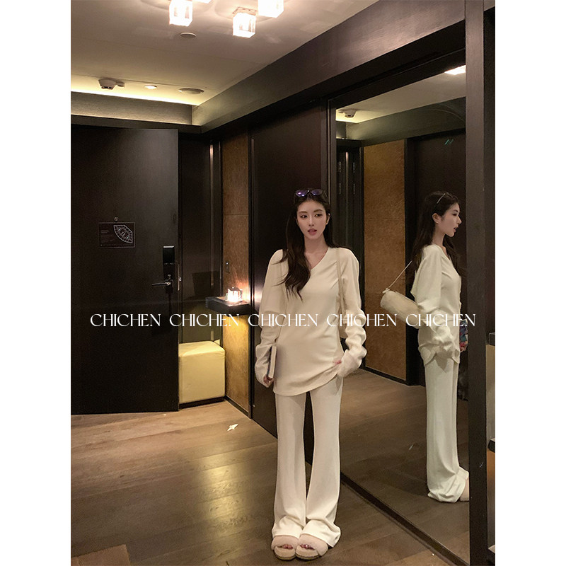 CHICHEN-云朵肤感-天丝V领长袖针织衫套装,女装/女士精品,时尚套装,淘宝优惠券,粉丝福利购,淘宝优惠卷