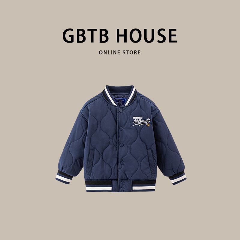 GBTB HOUSE童装男童棒球领棉服23款冬季中大儿童女童夹克棉衣外套