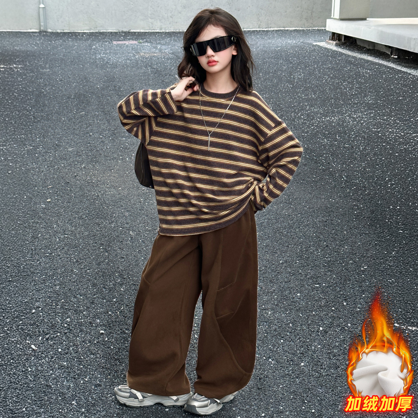 女童加绒套装2026新款冬季洋气儿童秋冬款条纹时髦加厚卫衣两件套,童装/婴儿装/亲子装,套装,淘宝优惠券,粉丝福利购,淘宝优惠卷