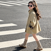 洋气外套潮 儿童春秋休闲复古风衣女孩中长款 春装 女童上衣2026新款