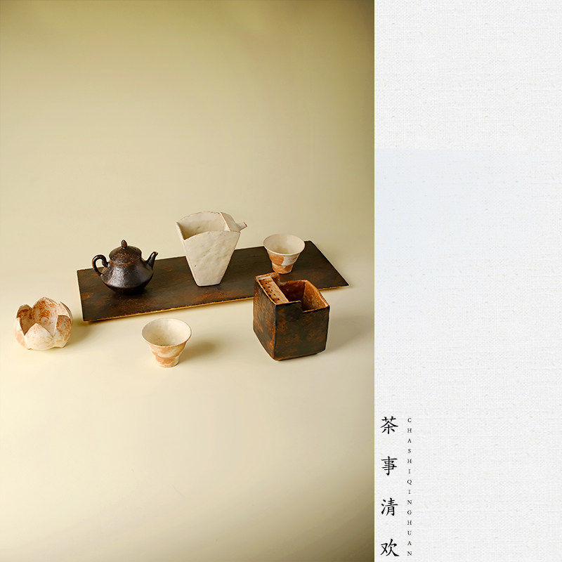 赤铁釉陶白釉茶壶公道建水茶杯香插手捏复古小品壶汪成伟手作合集