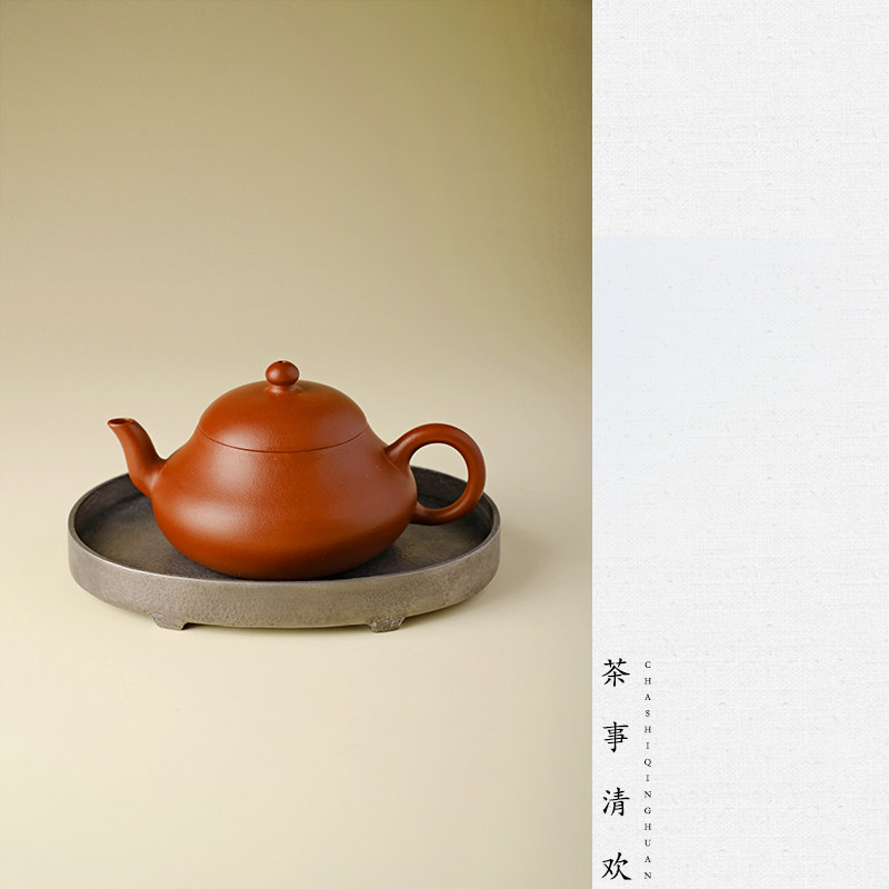 手工老锡壶承椭圆锤纹干泡盘四足托盘茶船茶台壶托功夫茶具锡盘