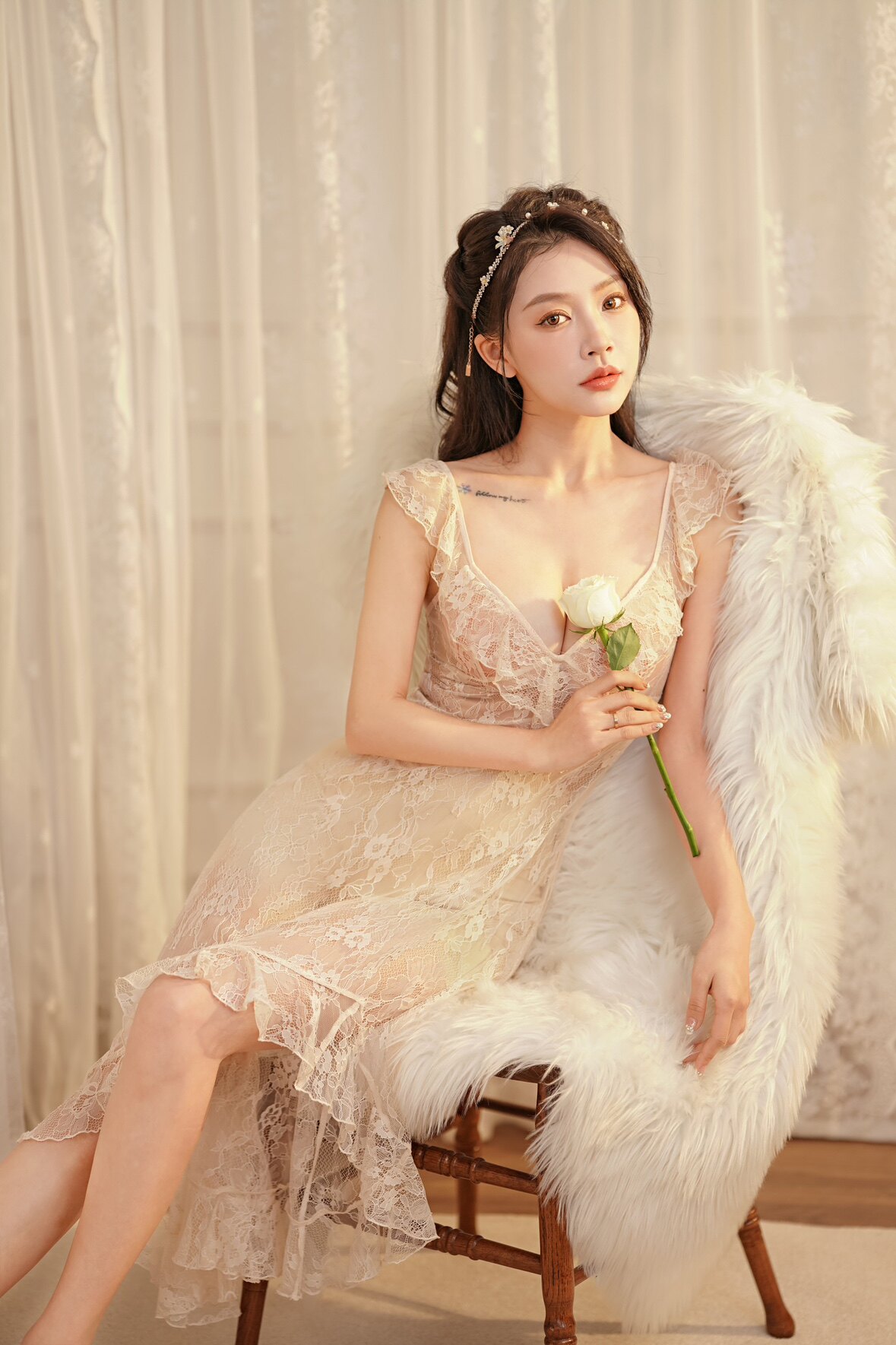 全蕾丝鱼尾长款睡裙小众高级感氛围感新娘晨服仙女纯欲诱惑