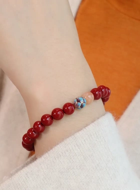 【好运连连】真朱砂景泰蓝莲花本命年转运招财玉虎眼石手串紫水晶