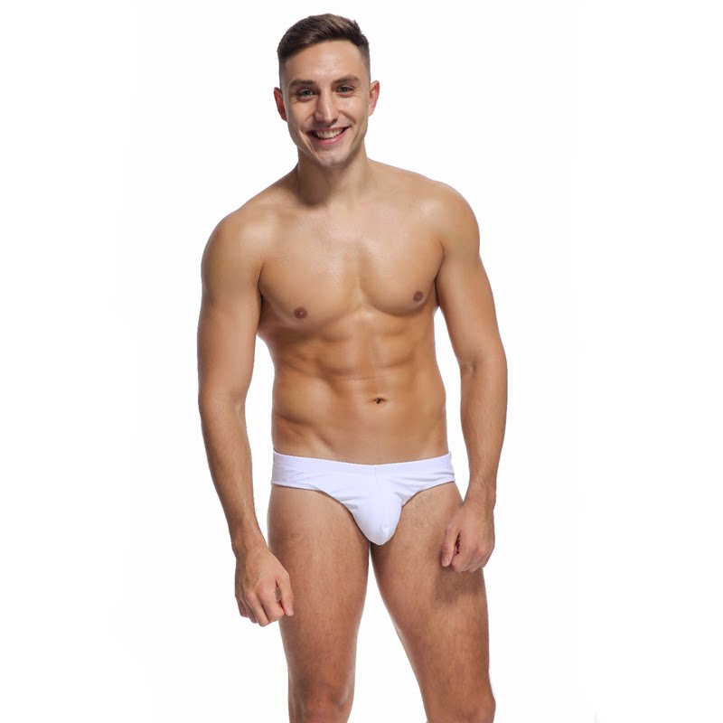 夏季新款男士性感立体U凸白色三角泳裤 纯色低腰泳裤专业紧身泳衣