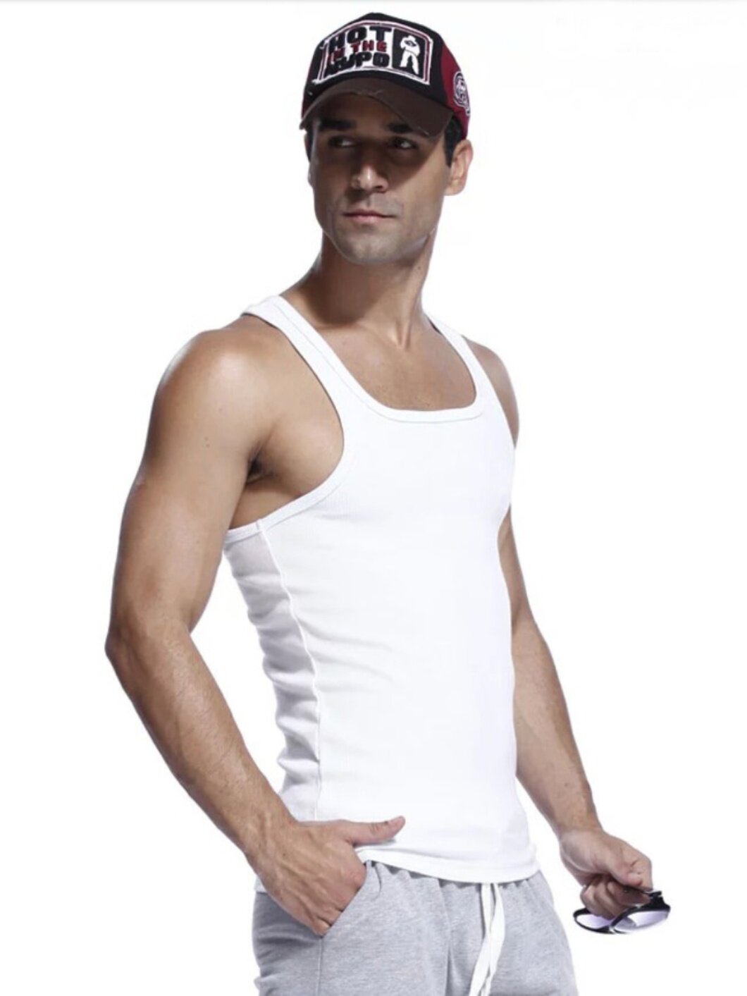 CUSTOM SUMMER MENS VEST SLIM BASE SWEAT VEST COTTON SKINNY SPORTS KOREAN VERSION OF THE TIDE SQUARE NECK SOLID COLOR UNDERWEAR