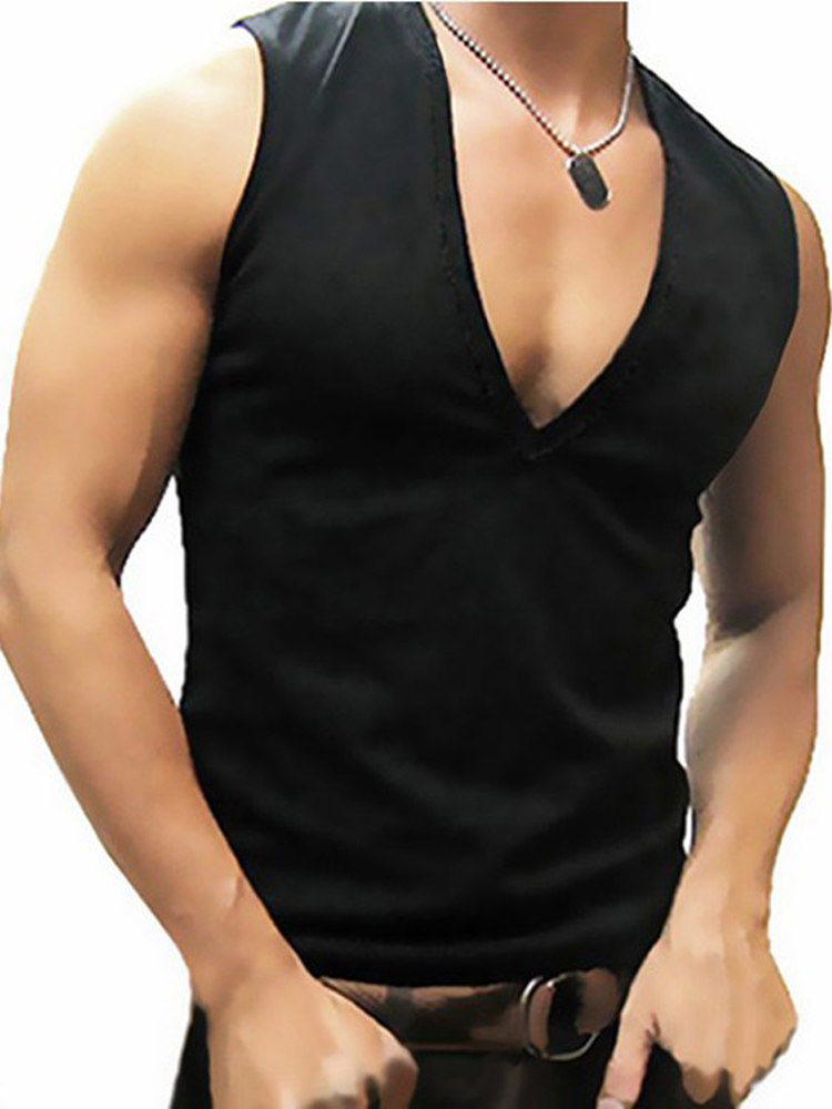 CUSTOMIZED SUMMER SLIM LOW-NECK SLEEVELESS SWEAT VEST MENS COTTON TIGHT-FITTING SPORTS BOTTOMING BIG V-NECK VEST VEST