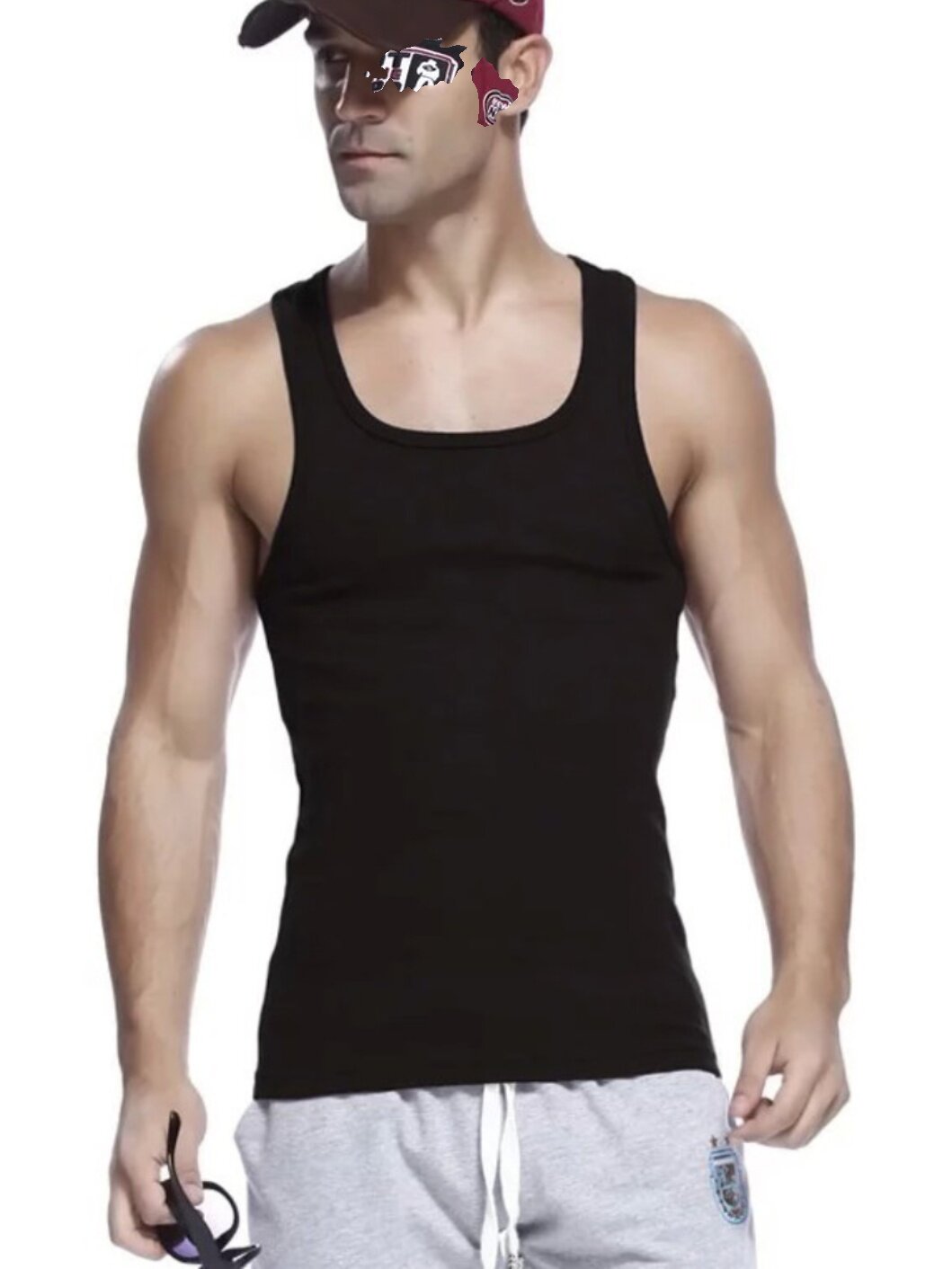 CUSTOM SUMMER MENS VEST SLIM BASE SWEAT VEST COTTON SKINNY SPORTS KOREAN VERSION OF THE TIDE SQUARE NECK SOLID COLOR UNDERWEAR
