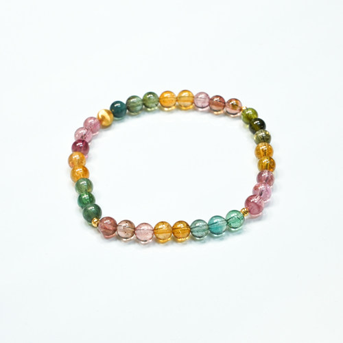 彩虹碧玺手串，自带温柔甜美的氛围感，粉紫与青绿交织的色泽