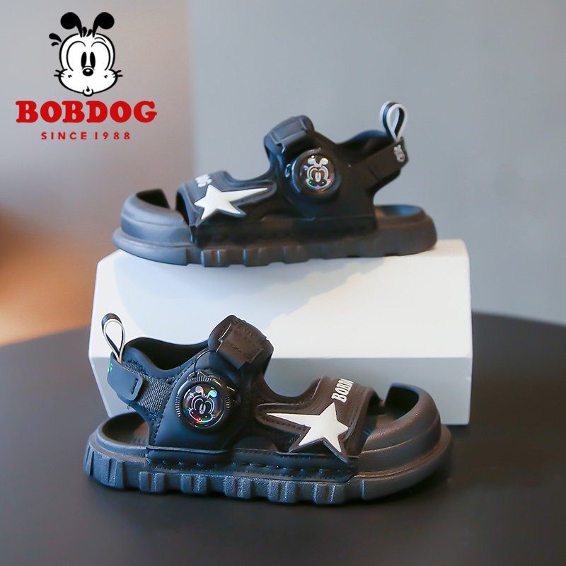 巴布豆运动凉鞋2026夏季新款旋转纽扣沙滩鞋男孩防滑轻便软底凉拖