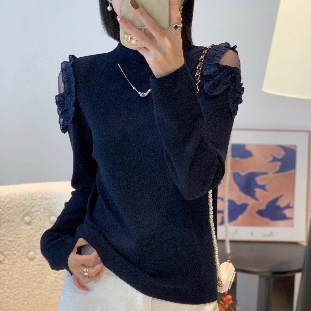 2025秋季新款气质漂亮别致设计感超细羊毛针织衫微透肩女人味上衣