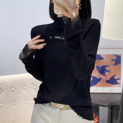2025秋冬新款洋气超好看别致镂空设计感超细羊毛针织衫女人味上衣