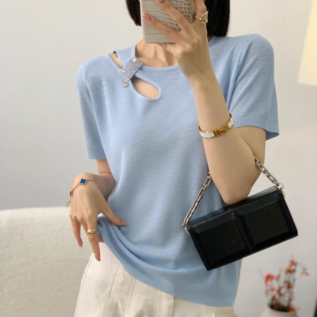 2025夏季新款中国风圆领时尚气质女人味高级感竹节麻短袖针织衫