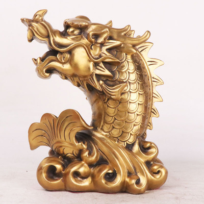 黄铜实心做旧独站鳌头创意桌面摆件铜鱼工艺品家居客厅公室摆件