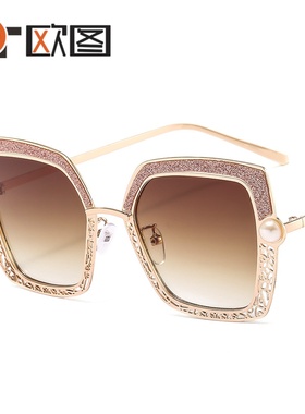 金属个性无框太阳镜 摩登走秀街拍男女墨镜 跨境户外运动墨镜