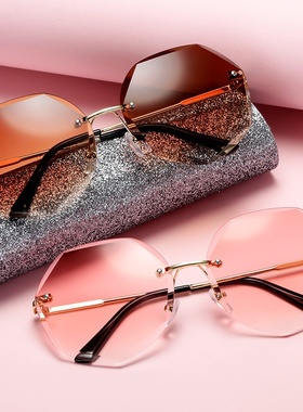 韩版街拍ins网红款太阳镜圆脸防紫外线无框墨镜女韩版潮小脸眼镜