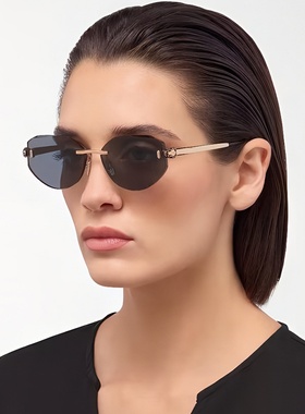 2025新款金属无框太阳镜欧美时尚金蛇菱形跨境墨镜感现货