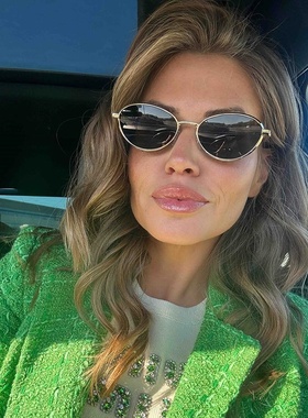 新款ins网红同款时尚椭圆金属太阳镜欧美跨境热销款墨镜防紫外线