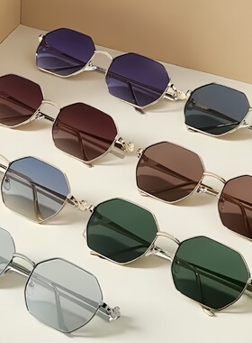 新款欧美太阳镜男款防紫外线女时尚墨镜感多边形金属太阳眼镜
