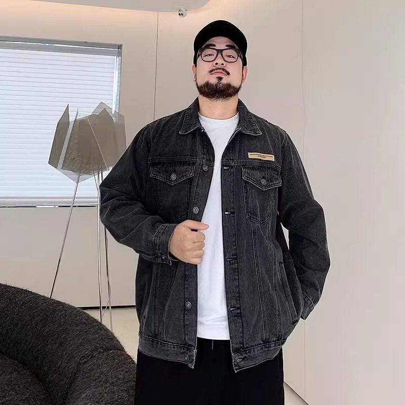 潮牌大码春秋季新款工装牛仔外套男胖子加肥加大宽松水洗夹克上衣,男装,牛仔外套,淘宝优惠券,粉丝福利购,淘宝优惠卷