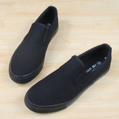 帆布鞋 低帮一脚蹬套脚情侣布鞋 平底学生休闲板鞋 远步男士 全黑男鞋