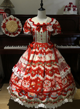 【全款预约】草莓蛋糕lolita星雾花园草莓印花op洛丽塔原创设计