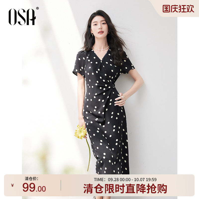 OSA欧莎法式复古波点连衣裙图片