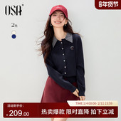 OSA欧莎格子翻领假两件针织衫 上衣 高智MIU风毛衫 女2025年冬季 新款