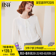 秋宽松长袖 上衣职业装 设计感小众 OSA欧莎白色雪纺衬衫 女2019新款