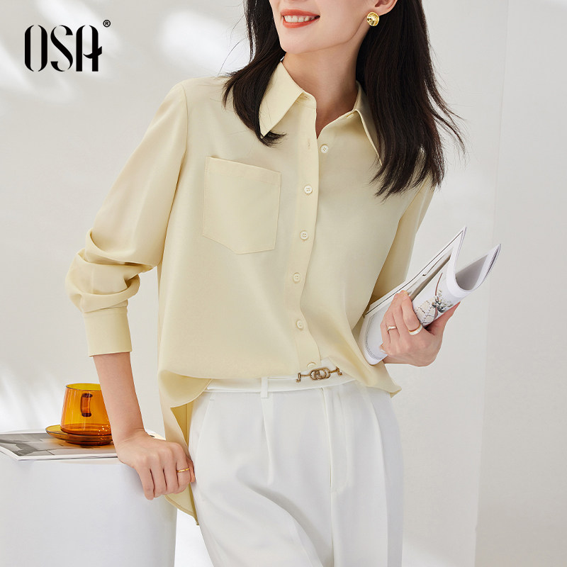 osa欧莎早春装2022年新款通勤职业长袖衬衫女设计感小众衬衣上衣