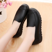 厨房餐饮 中餐厅黑色皮鞋 肯德基工作鞋 女平底软底防滑防水防油女鞋