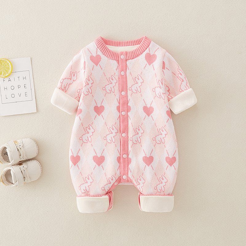 单排扣长爬棉秋冬爱心爬服