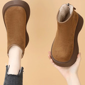 加绒2025新防滑翻毛皮短靴勃肯棉鞋 品牌断码 清仓厚底雪地靴女冬季