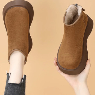 加绒2025新防滑翻毛皮短靴勃肯棉鞋 品牌断码 清仓厚底雪地靴女冬季