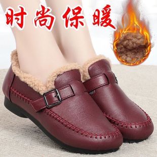 真皮羊羔毛妈妈棉鞋冬深口棉鞋保暖抗寒牛筋豆豆鞋冬季加绒毛毛鞋
