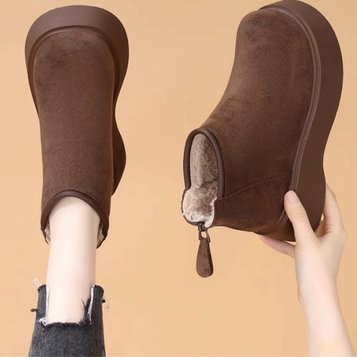 小个子加绒短靴松糕厚底增高勃肯