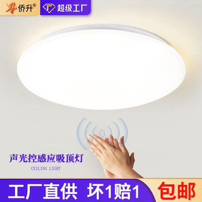 LED声光控吸顶灯8W12W应急吸顶灯圆形楼道走廊智能感应声控吸顶灯