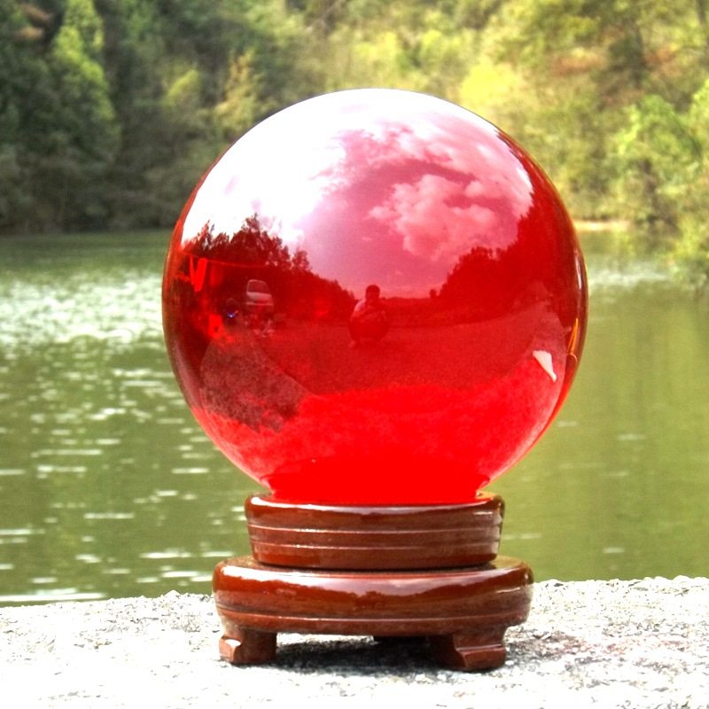 水晶球 红色k9水晶 玻璃四方底座工艺饰品奢轻居家北欧式水晶摆件