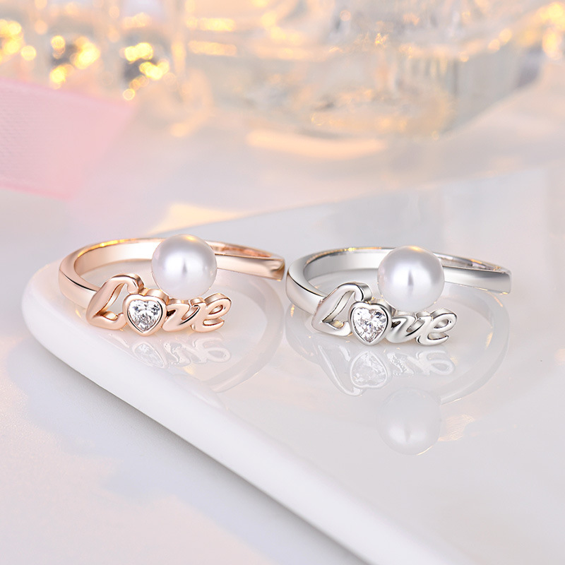 网红装饰戒指女love字母爱心个性手指饰品圆形心形首饰开口食指环