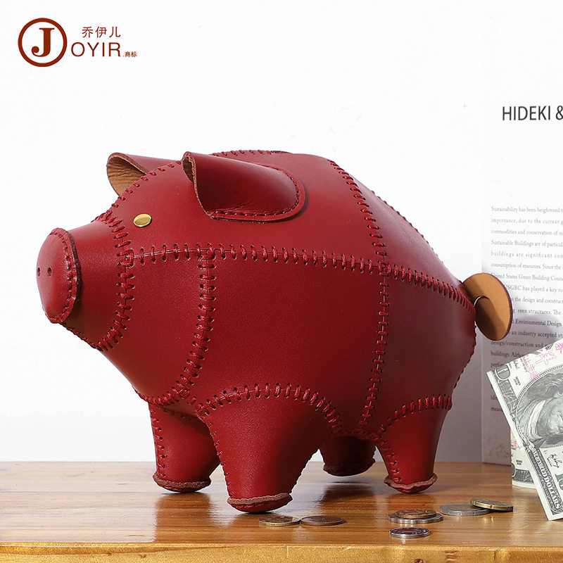 招财猪存钱罐只进不出真皮储蓄罐简约创意植鞣皮手工动物储钱罐