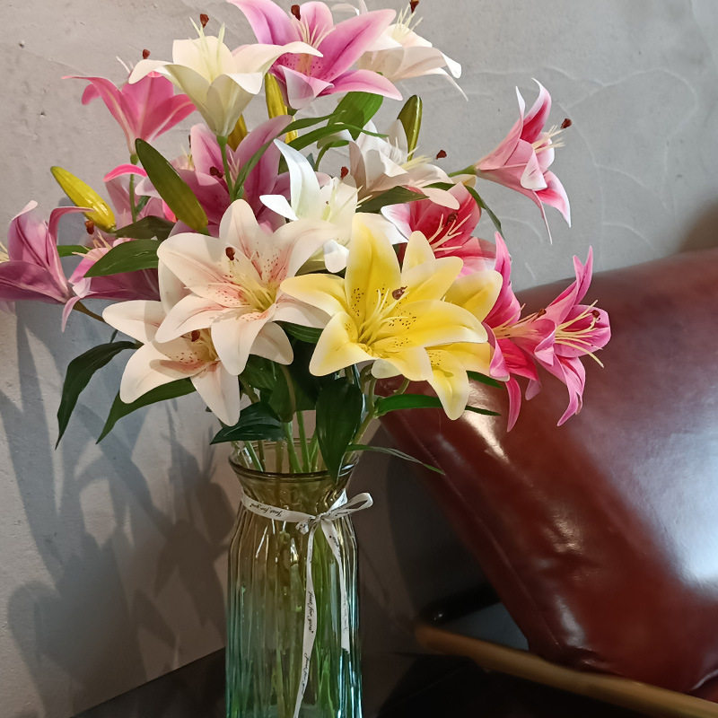 3d胶片仿真花百合装饰假花居家客厅摆设茶几餐桌花束人造花厂