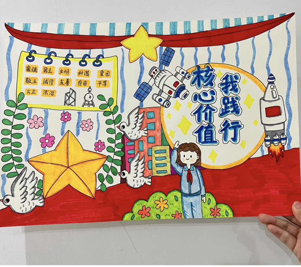 社会主义核心价值观手抄报模板电子版小学生年级模版涂色素材线稿