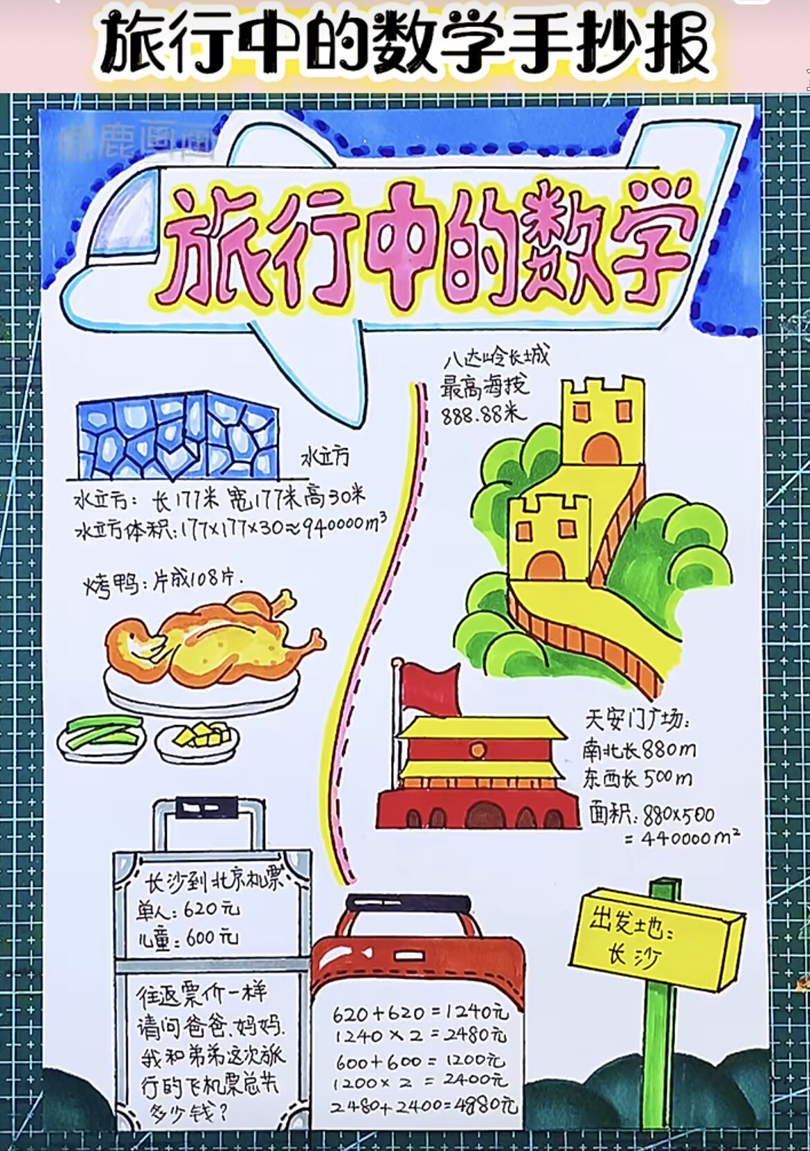 旅行中的数学手抄报模板电子版小学生年级模版涂色素材a4素材竖版